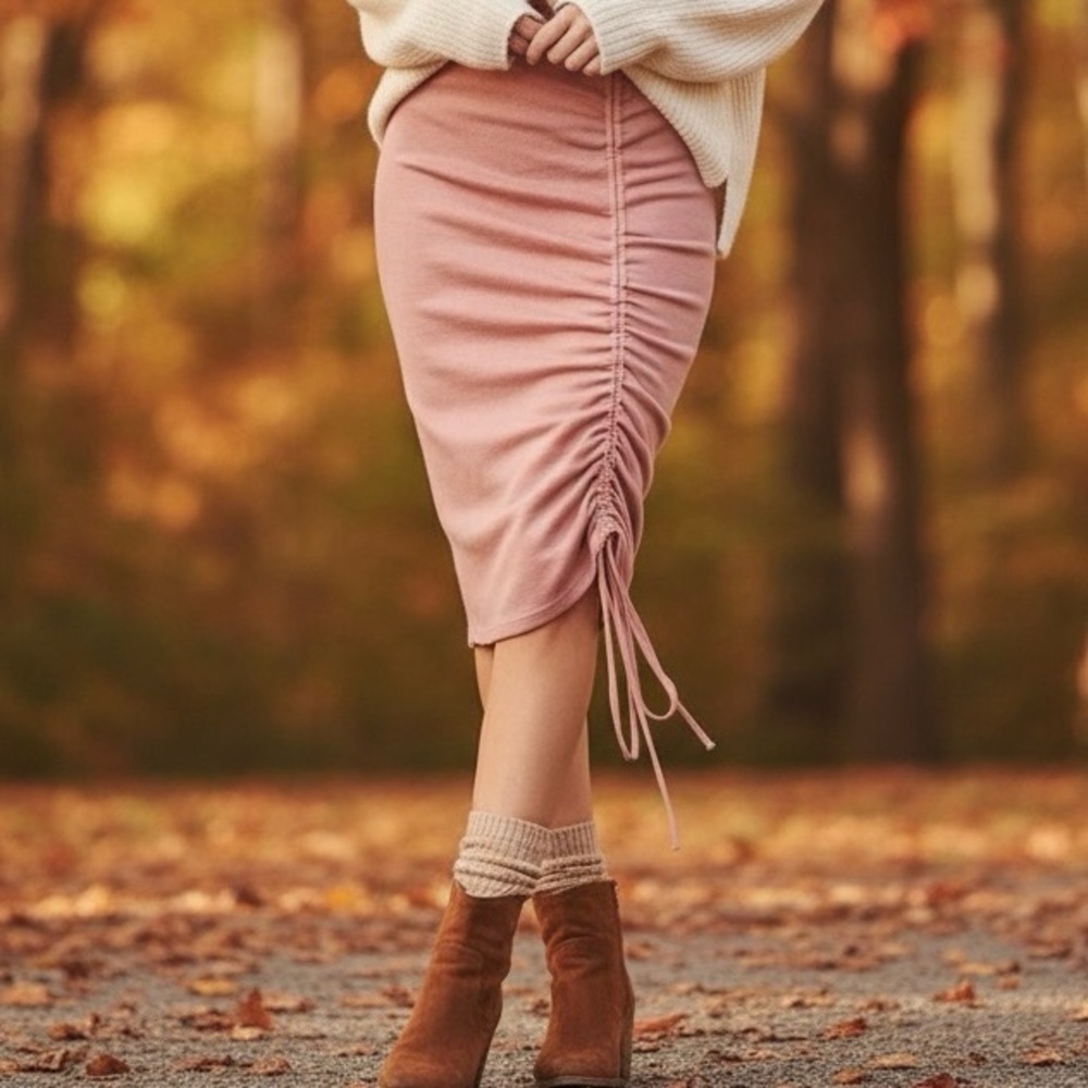 Ruched drawstring knit skirt